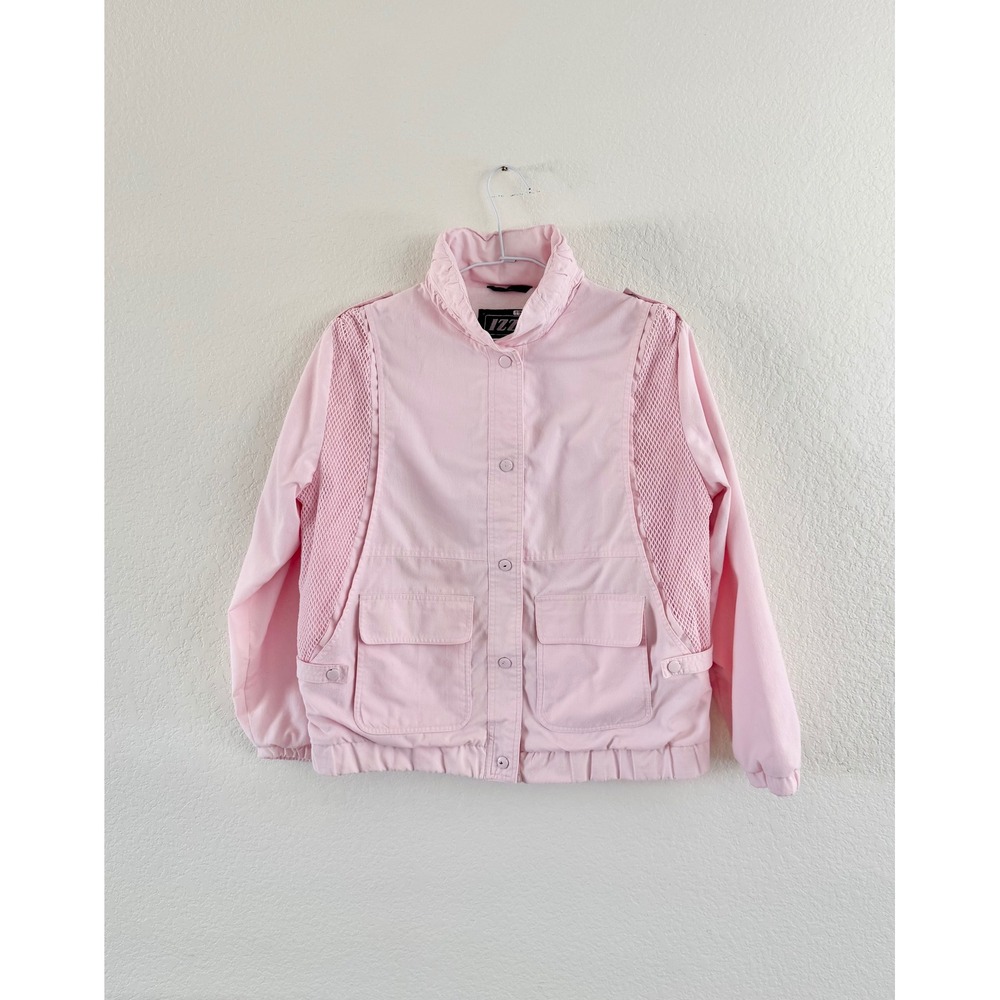 Izzi Vintage Jacket Womens Medium Pink Mesh Panel Shoulder Pad Utility‎ Bomber